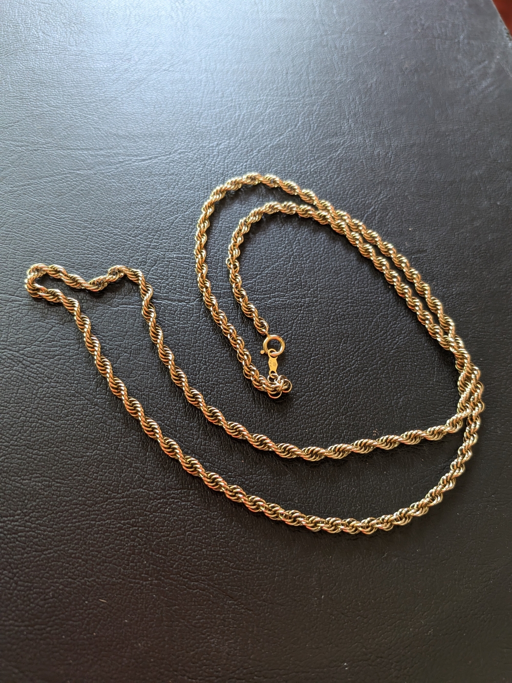 Elegant Vintage 14kt Gold Rope Chain Necklace - Women Jewelry